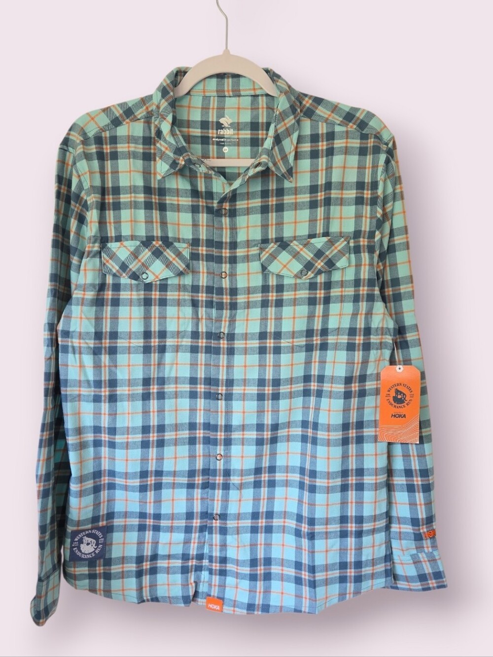NWT Rabbit Running x Hoka Plaid Snap Button Down Shirt Men's S
